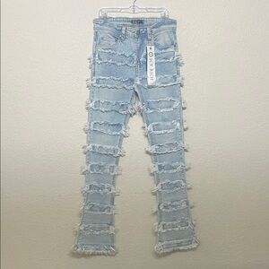 Men's ICY RICH Size 32 Light Blue Distressed Stacked Skinny Jeans